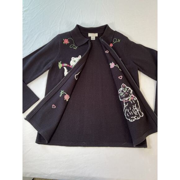 VTG Allison Daley Women SM Black Pink Zip Up Sweater Crazy Cat Lady - Picture 7 of 12